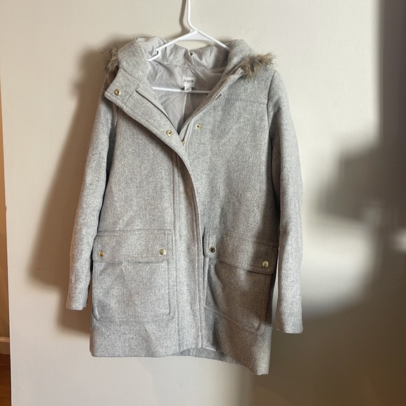 J. CREW $268 GRAY WOOL BLEND FAUX FUR TRIM VAIL PARKA SZ 0 - Picture 4 of 8